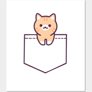 Cute Cat in Fake Pocket - Orange Posters and Art